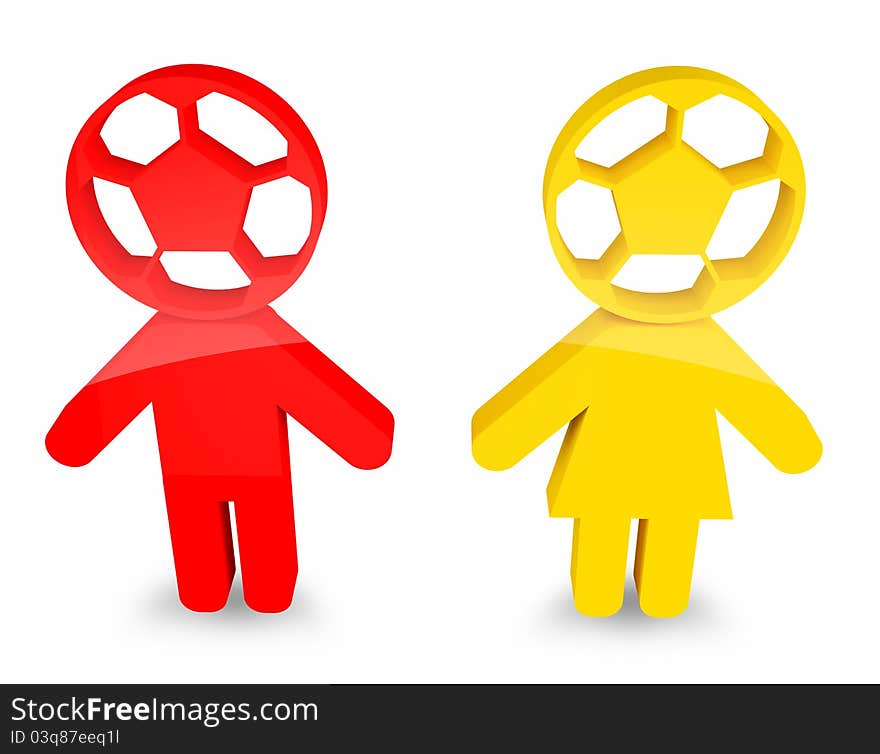 3d red and yellow male and female sign for football.