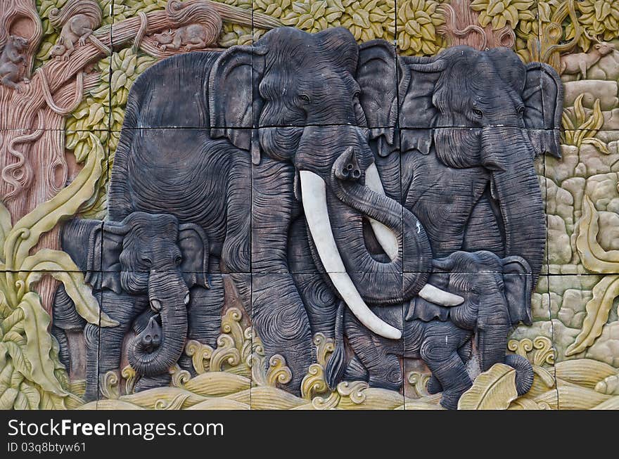 Elephant sculptures.