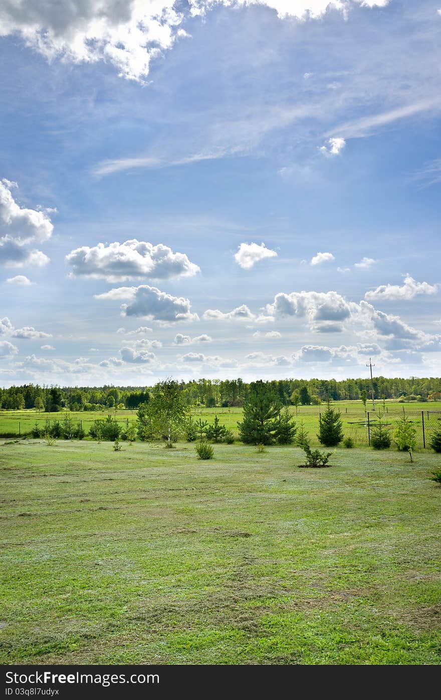 Countryside ecological landscape with clouds and forest. Countryside ecological landscape with clouds and forest