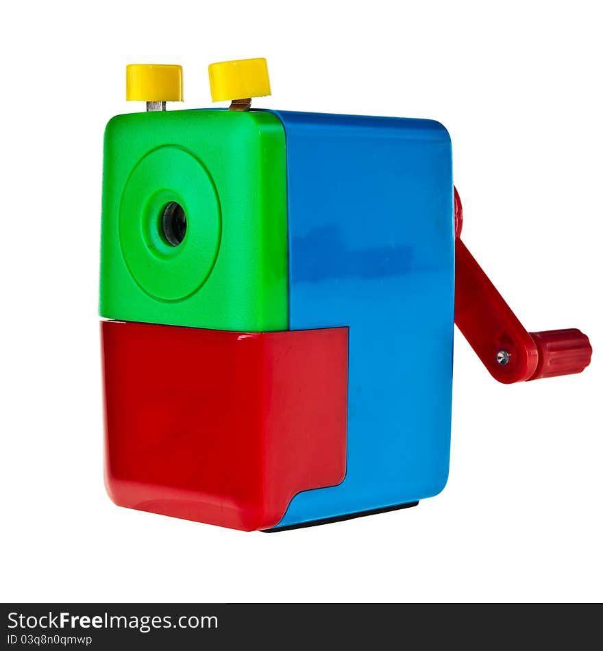 Colorful manual crayon sharpener.