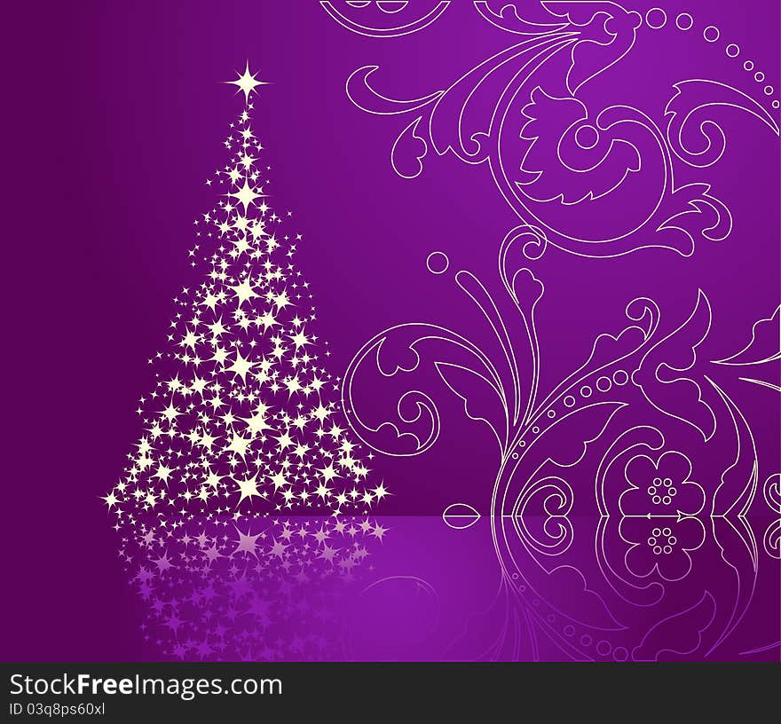 Christmas background, silhouette of a christmas tree. Vector illustration.