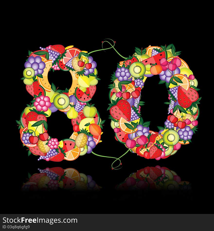 Number eighty made from fruits. vector