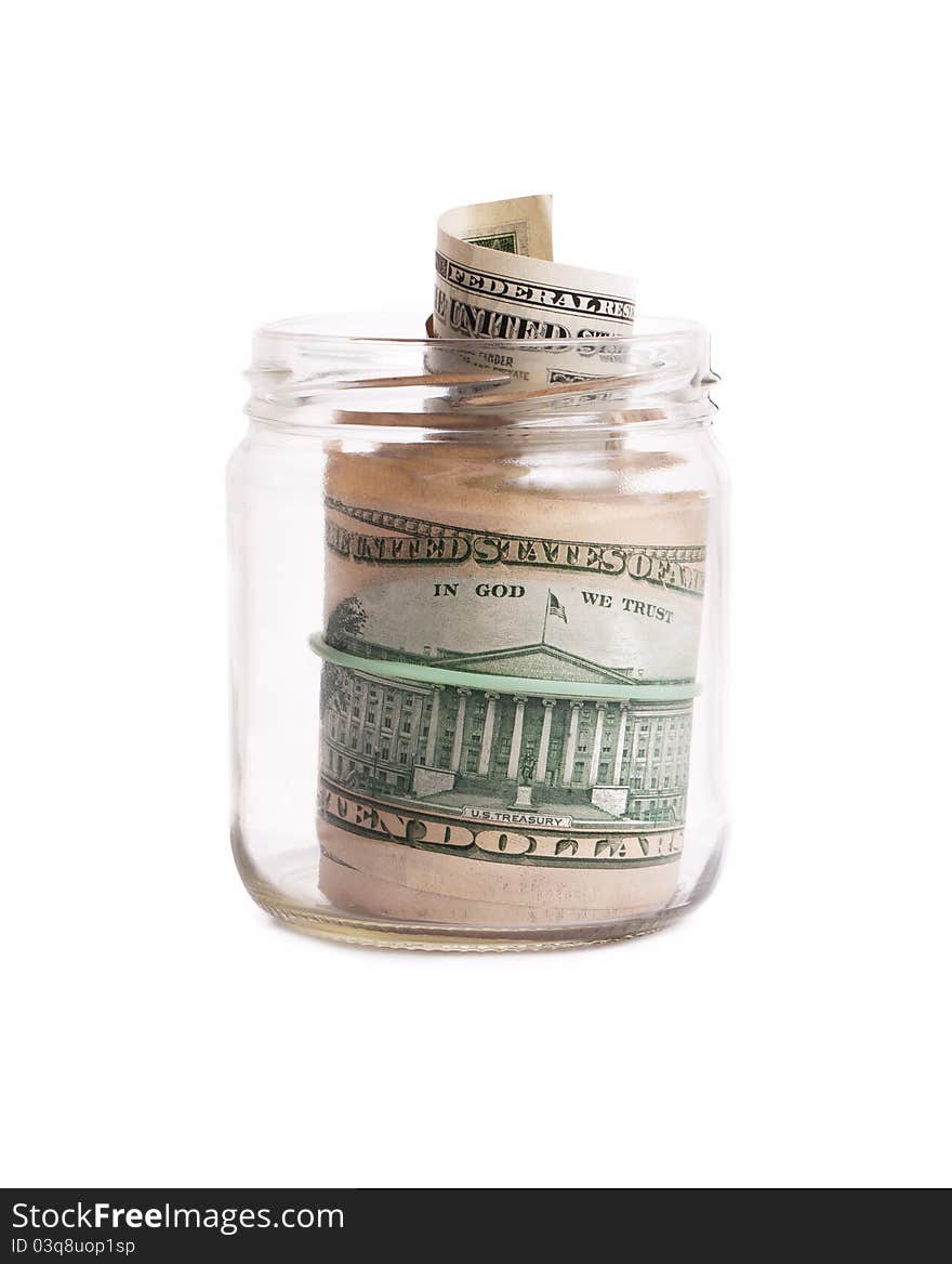 Glass pot with dollars