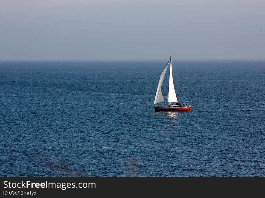 Boat in the Atlantic ocean at the evening