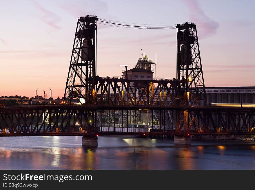 Steel Bridge at Sunset in Portland Oregon