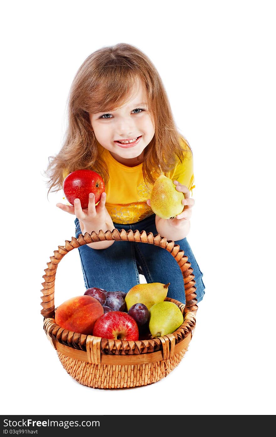 Girl holding a basket of fruit. Girl holding a basket of fruit