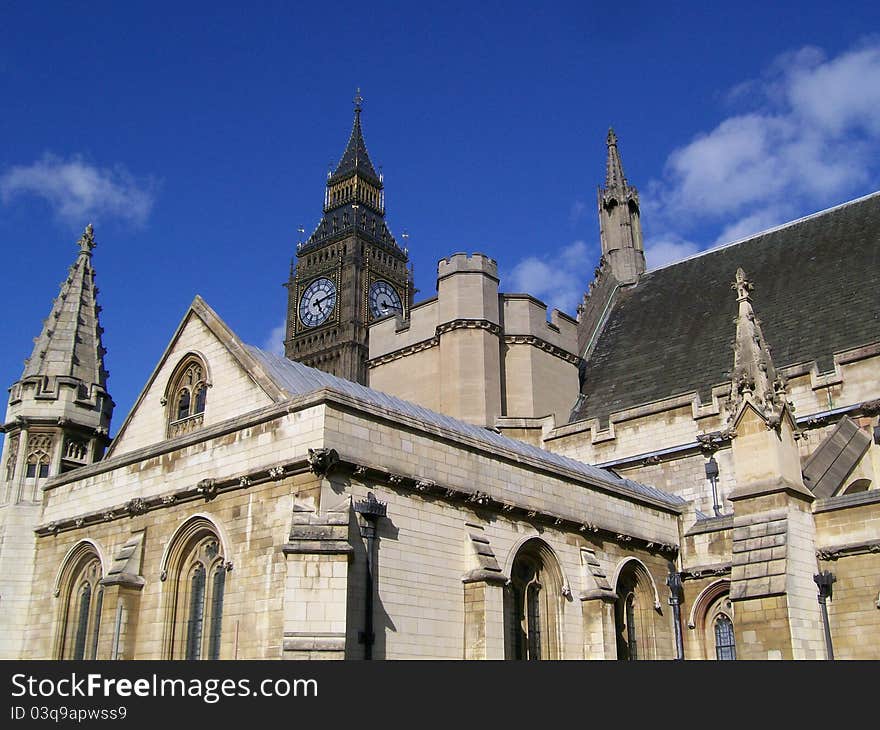 Church and the big ben clock tower at the background in london