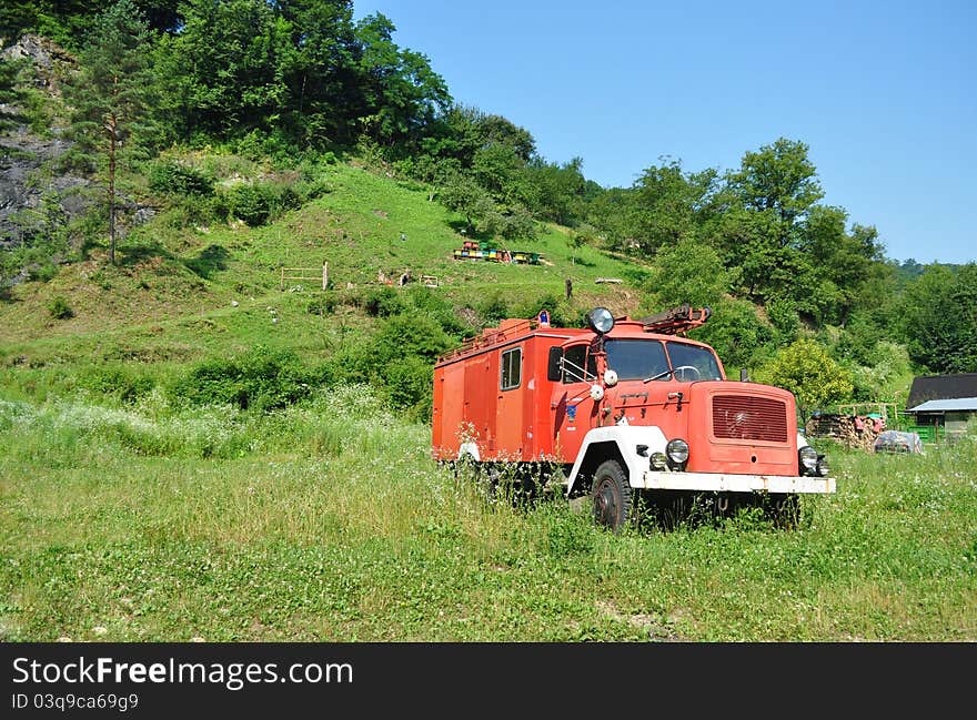 Abandoned car in mountain