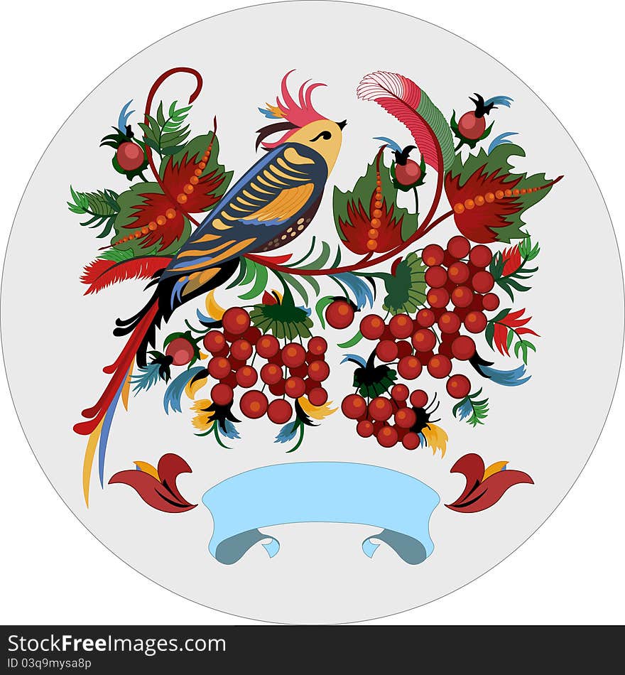 Decorative bird sitting on a branch with red berries