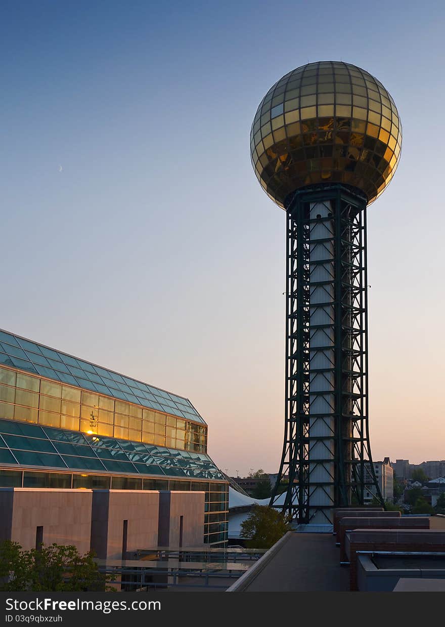 Knoxville Sunsphere at sunset, Knoxville, Tennessee.