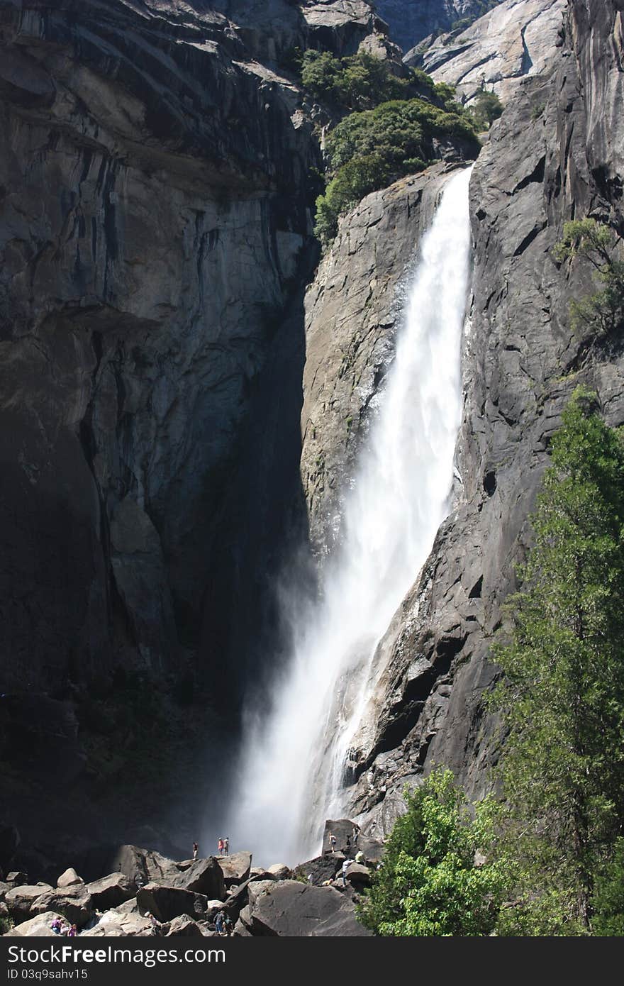 View of Lower Yosemite falls in the National Park