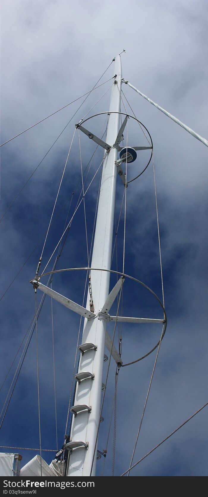 Mast and stanchions of large sailboat. Mast and stanchions of large sailboat