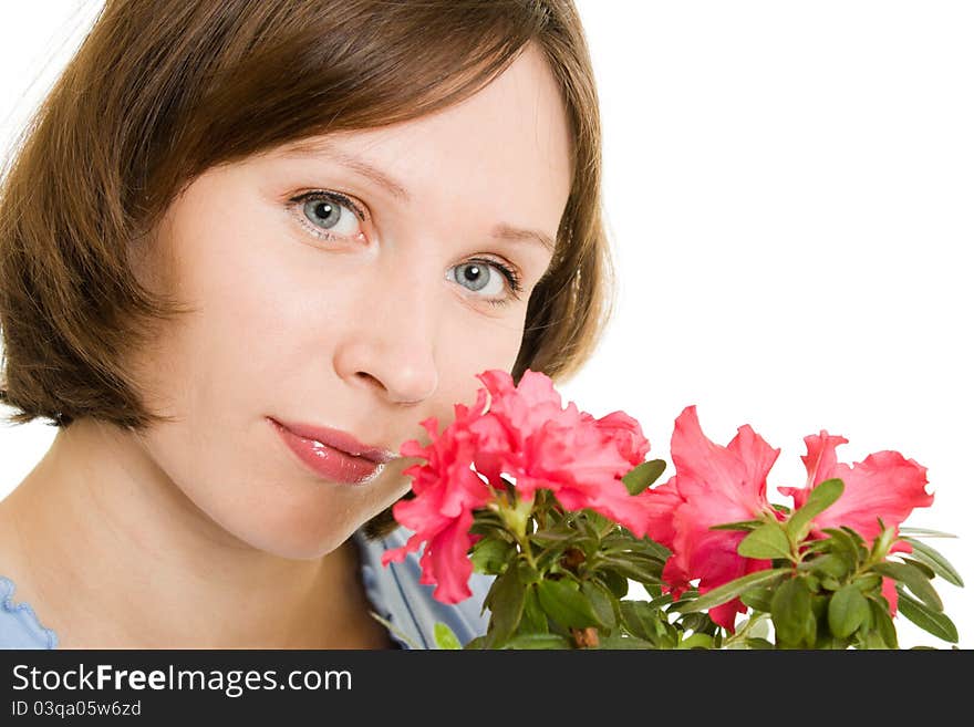 Girl with flower on a white background. Girl with flower on a white background.