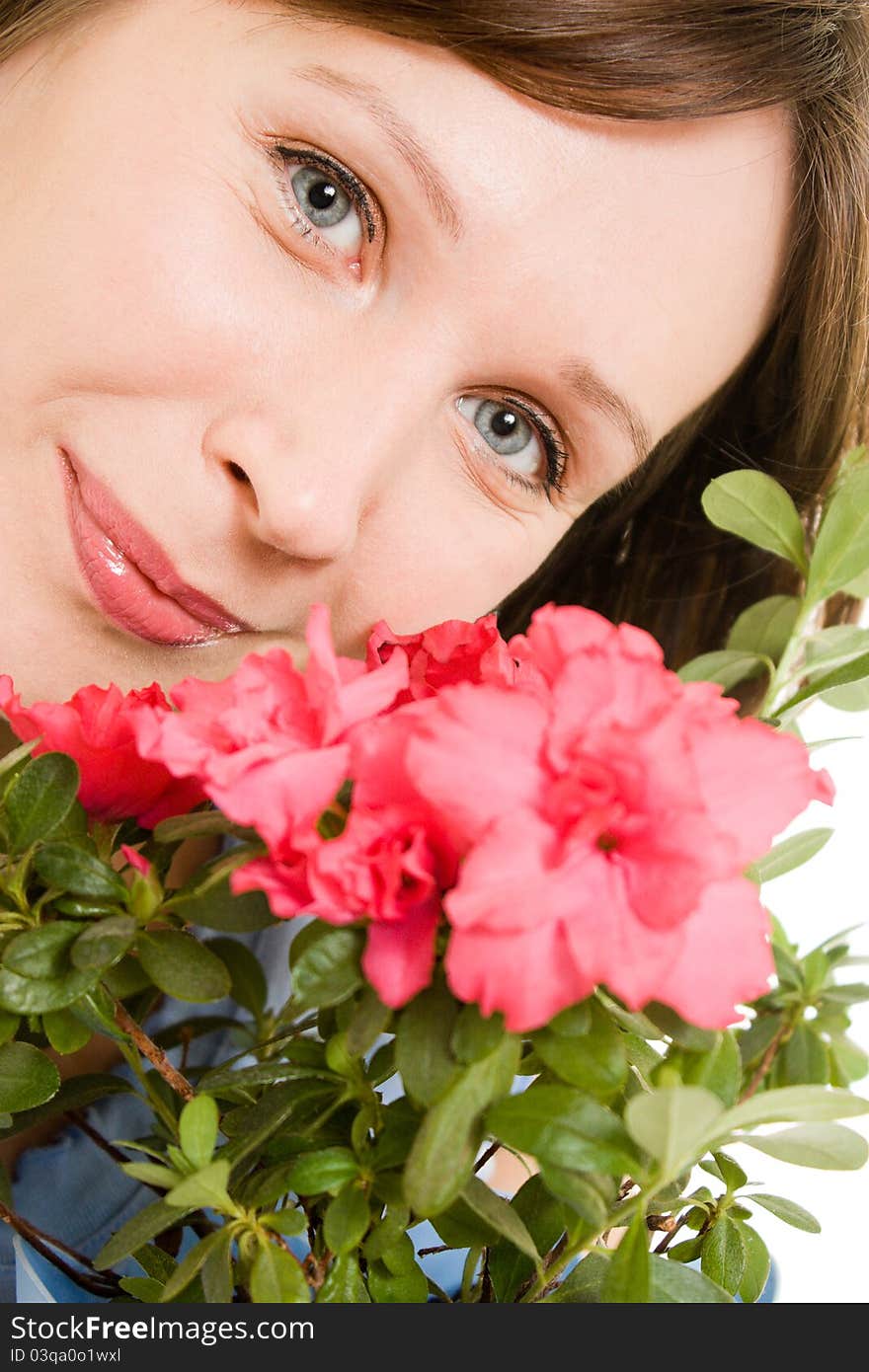 Girl with flower on a white background. Girl with flower on a white background.