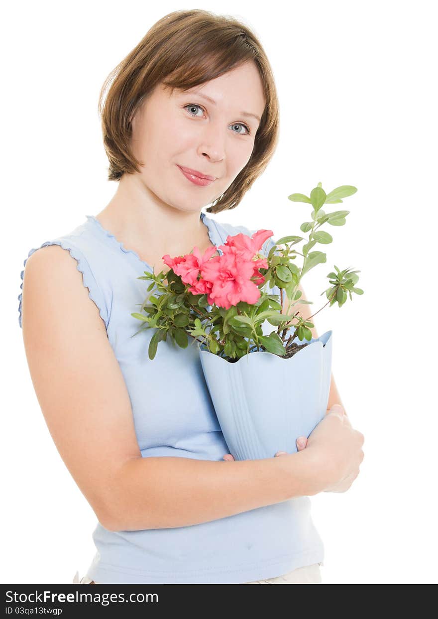 Girl with flower on a white background. Girl with flower on a white background.