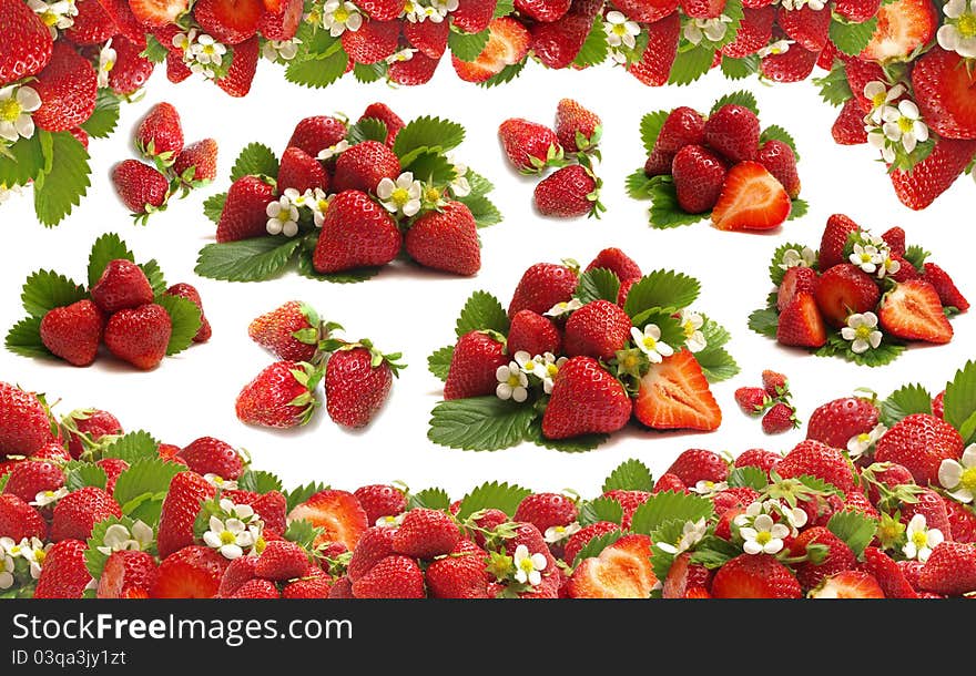 Group of fresh strawberries whith green leaf on white. Group of fresh strawberries whith green leaf on white