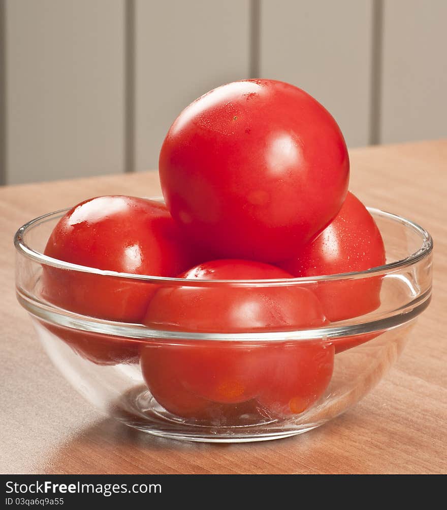 Tomatoes in a glass bowl