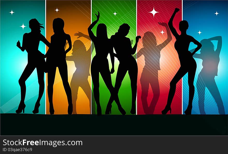 Woman dancing and color background. Woman dancing and color background