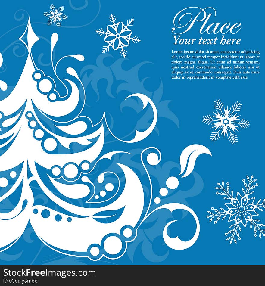 Christmas frame with tree, floral and snowflake, vector illustration