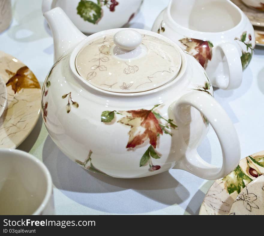 Tea set - pottery on table