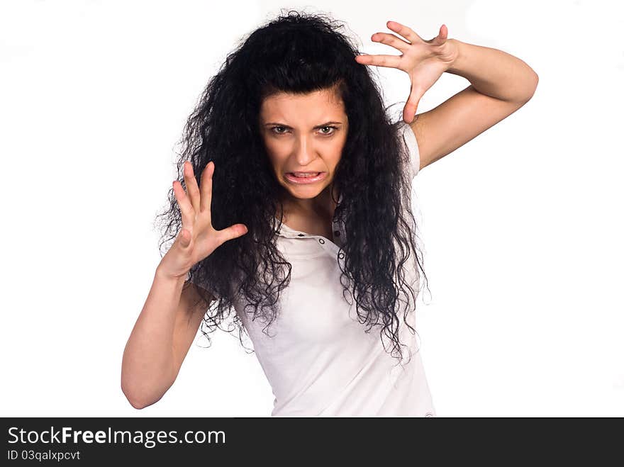 Portrait of a cute girl posing on a white. Portrait of a cute girl posing on a white