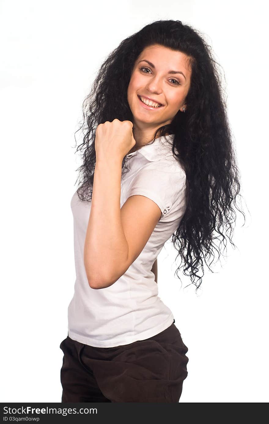 Portrait of a cute girl posing on a white. Portrait of a cute girl posing on a white