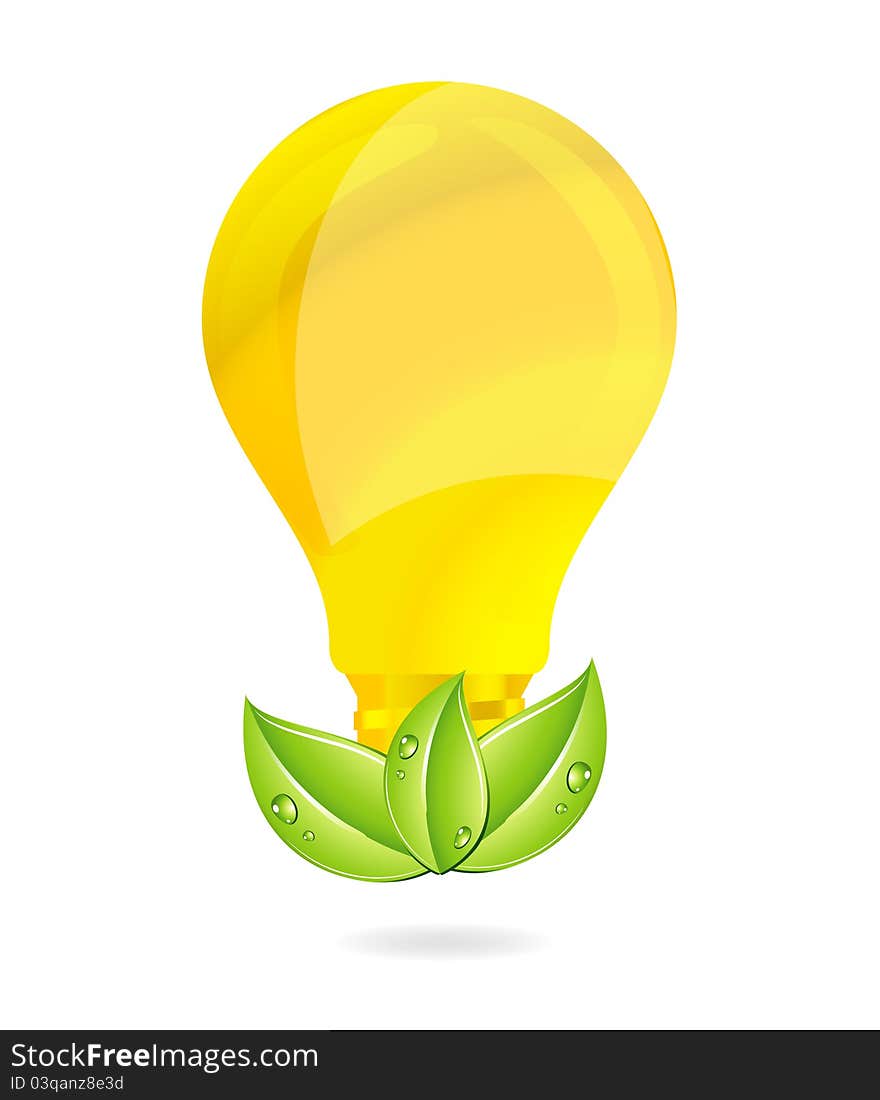 Eco creative gold bulb and green leaf