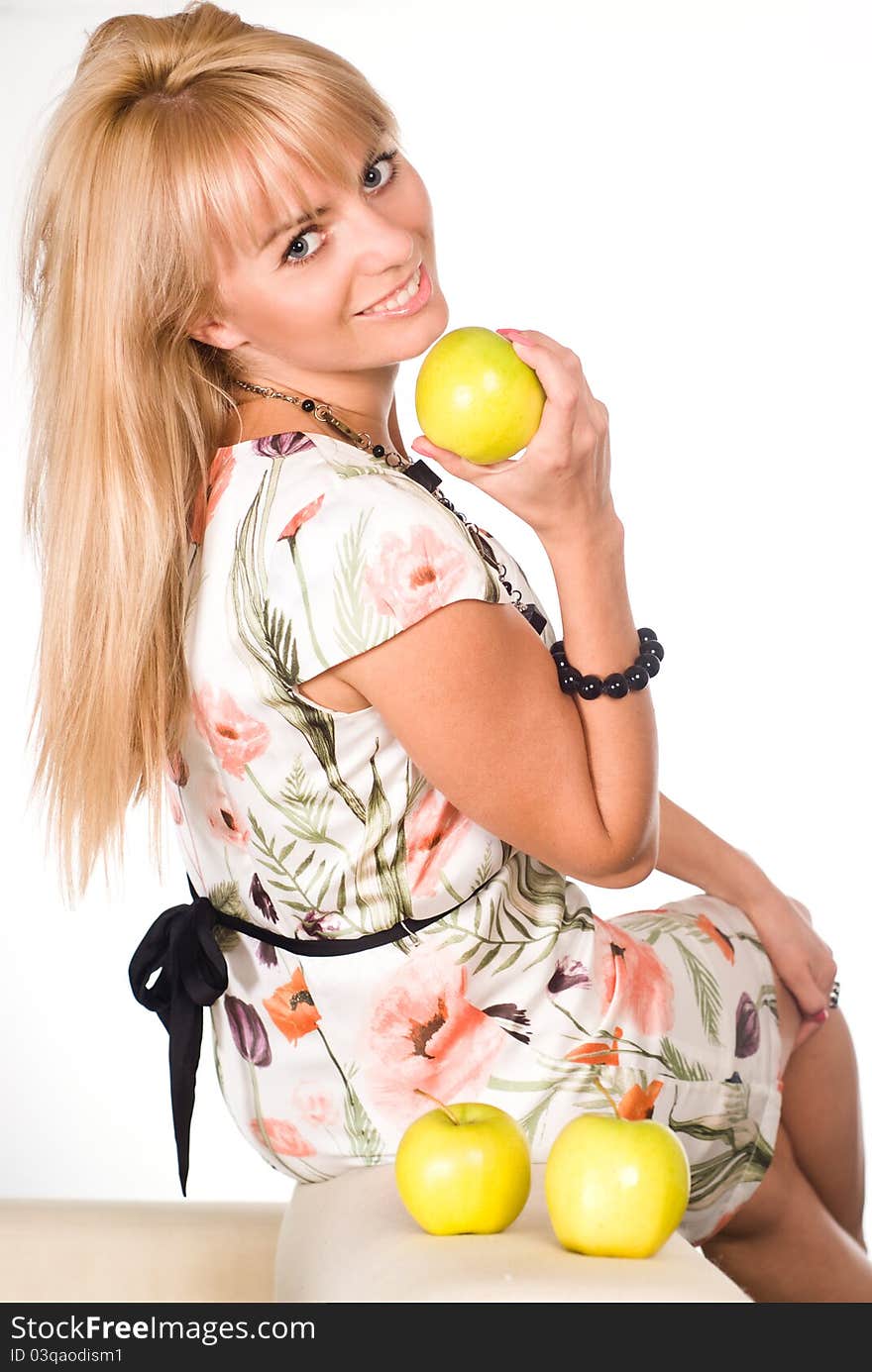 Portrait of a cute girl with apples. Portrait of a cute girl with apples