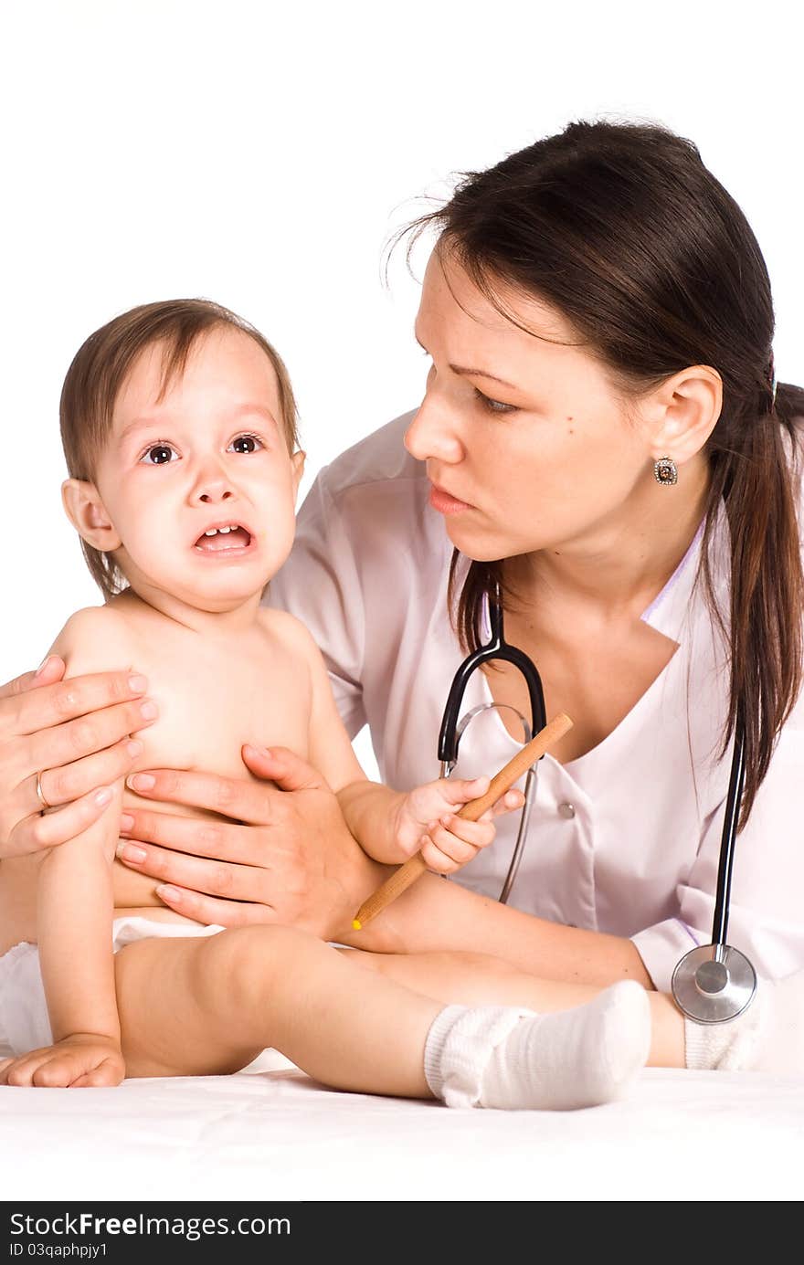 Portrait of a nurse and a baby. Portrait of a nurse and a baby