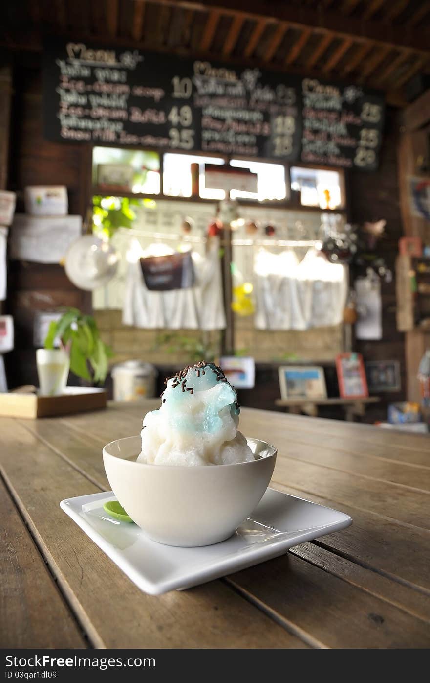 Ice Snow cup dessert in a restaurant. Ice Snow cup dessert in a restaurant.