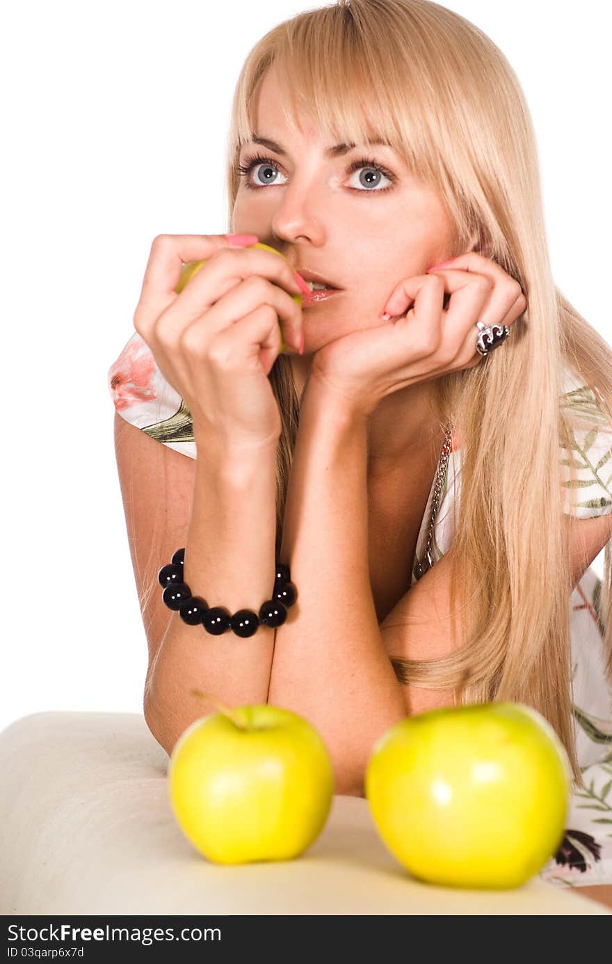 Portrait of a cute girl with a apples. Portrait of a cute girl with a apples