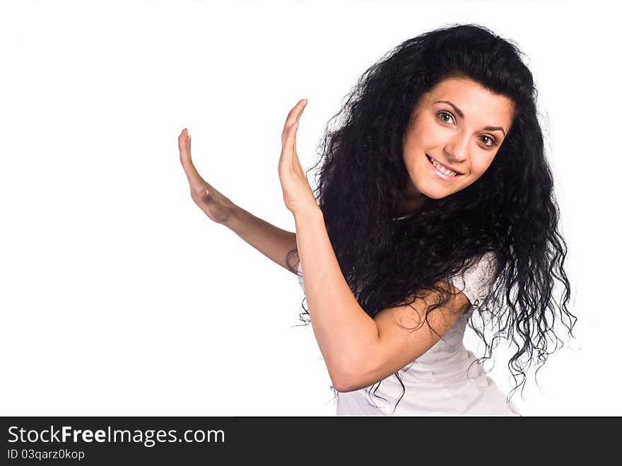 Portrait of a cute girl posing on a white. Portrait of a cute girl posing on a white