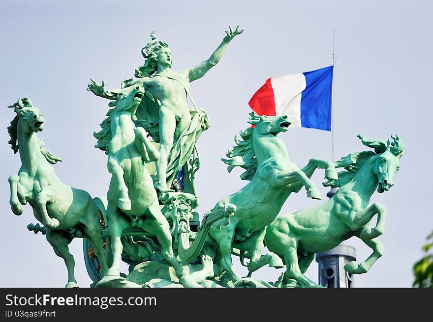 Bronze sculpture of four horses on the Grand Palais in Paris. Bronze sculpture of four horses on the Grand Palais in Paris