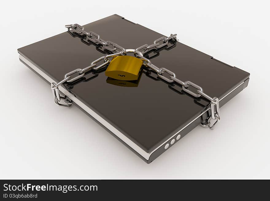 Padlock, chain and laptop