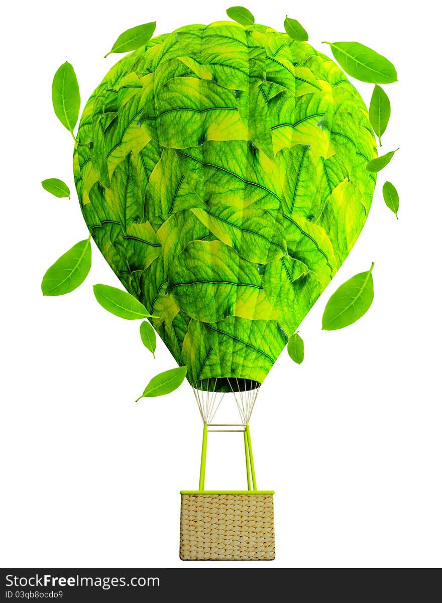 A bright green striped hot air balloon. A bright green striped hot air balloon