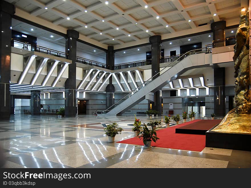 The spacious building hall，Photo taken on: July 27th, 2007。
abstract architecture blue building business busy