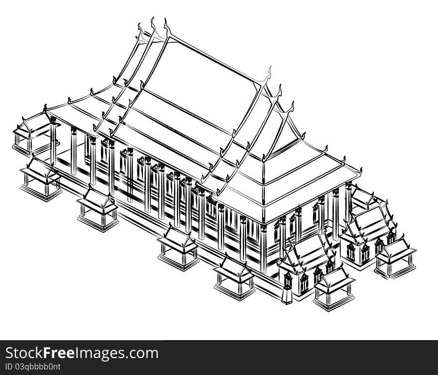 Thai pavilion Drawing on white background. illustration. Thai pavilion Drawing on white background. illustration