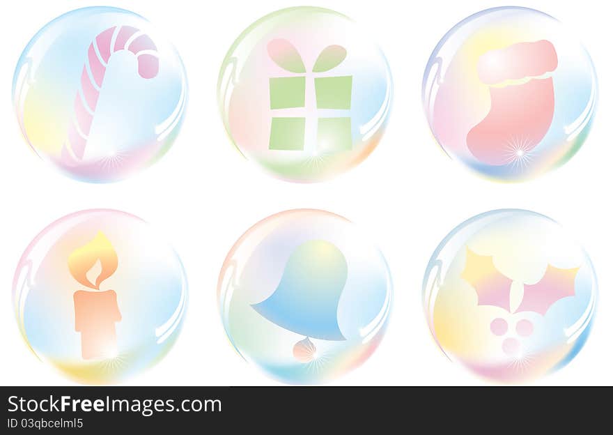 Six different Christmas symbol inside the bubble. Six different Christmas symbol inside the bubble