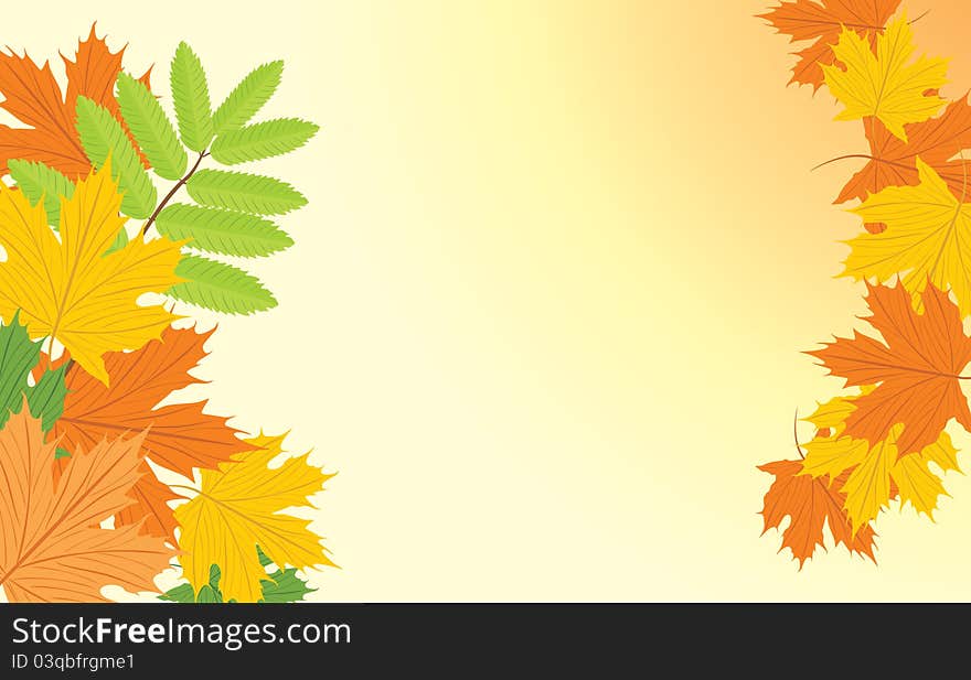 Autumn background with maple and ash leaves. Illustration