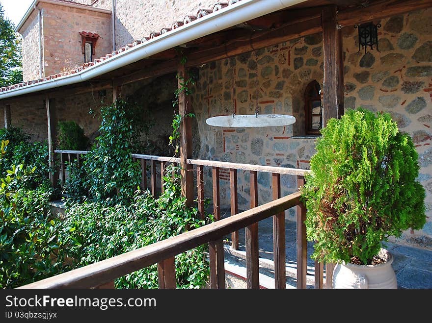 beautiful balcony of roussanou monastery . meteora. beautiful balcony of roussanou monastery . meteora