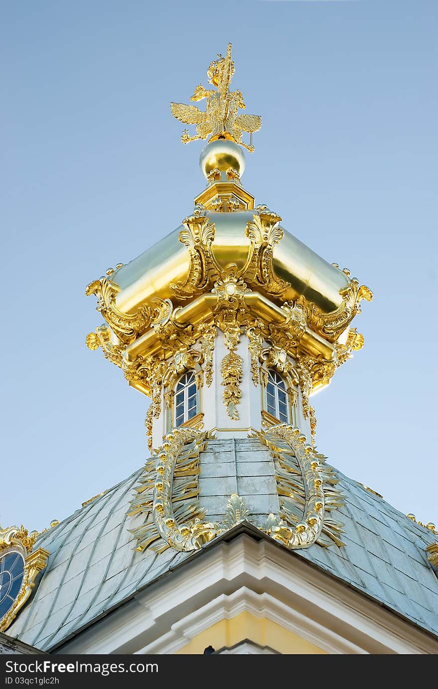 Dome of the west wing of grand palace, peterhof