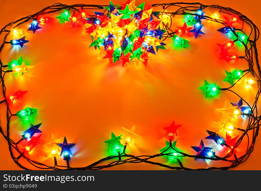 Garland of colored lights for Christmas trees. Spread out to a table