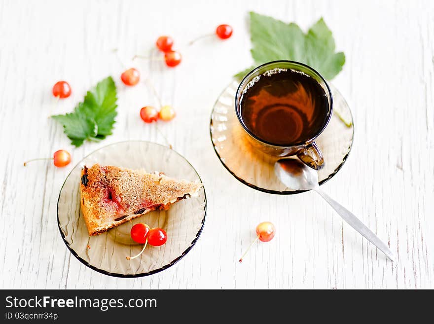 Herbal tea biscuit cake with cherries and raisins. Herbal tea biscuit cake with cherries and raisins