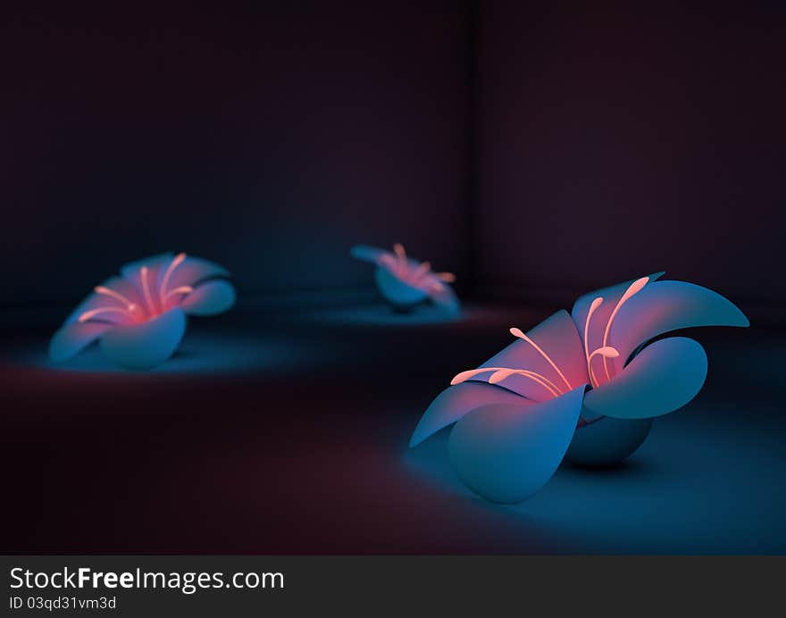 Render of 3 abstract flowers