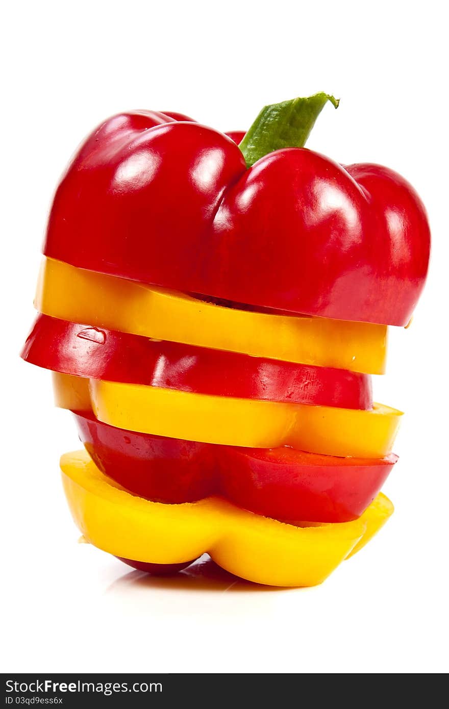 Slices of red and yellow bell peppers