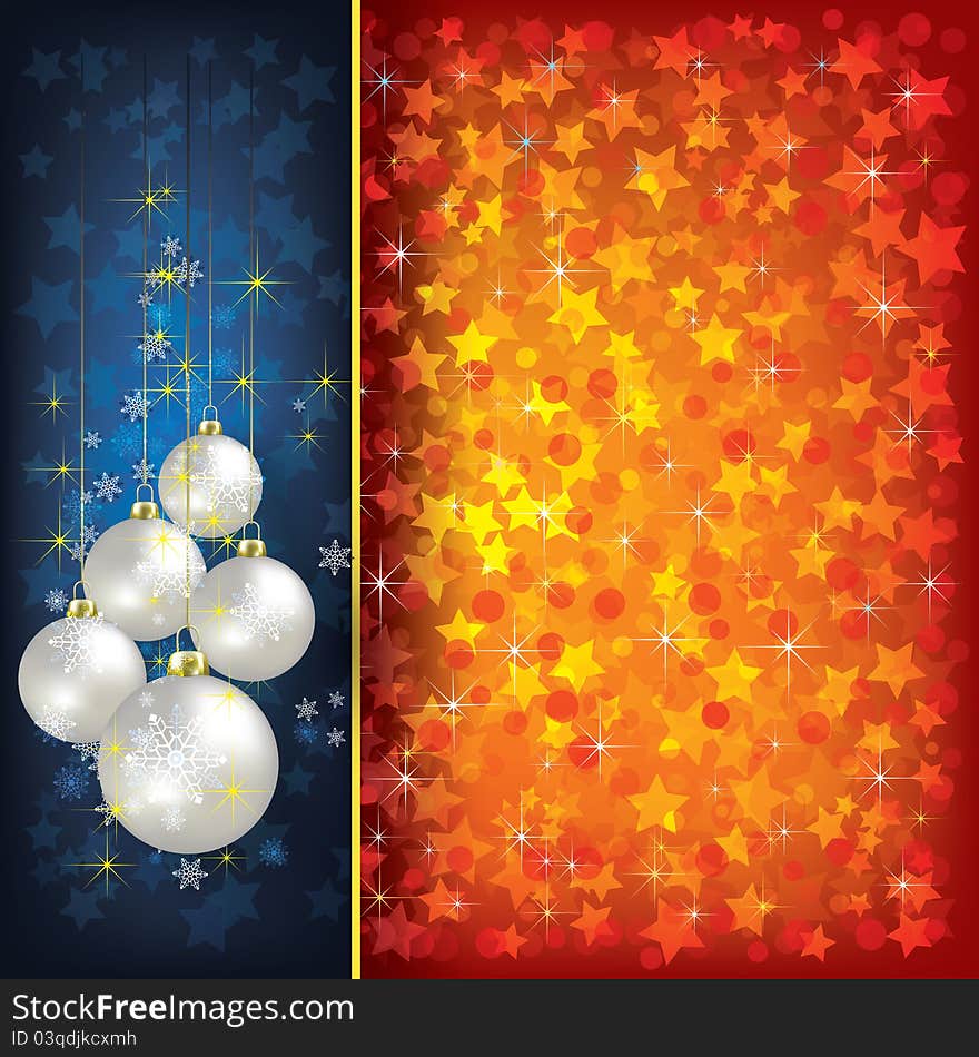 Abstract Christmas red greeting with pearl decorations on blue. Abstract Christmas red greeting with pearl decorations on blue