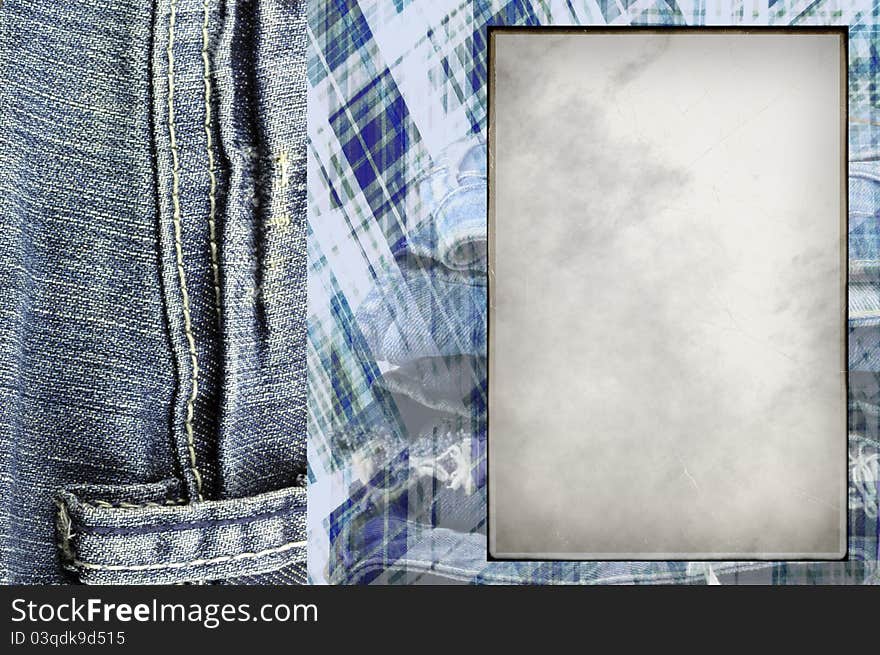 Frame for photos with jeans in scrapbooking style