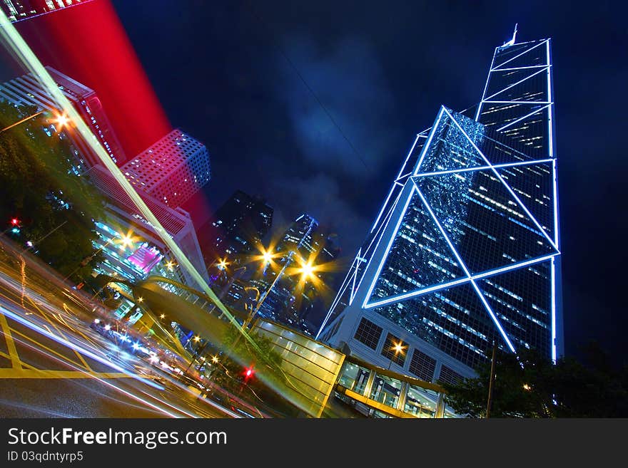 Busy traffic in city at night