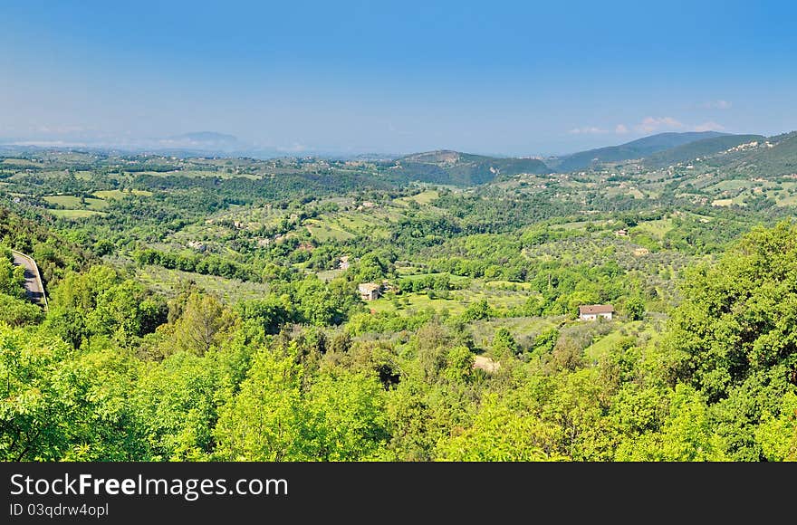 High hills with a panoramic view over the valley. High hills with a panoramic view over the valley