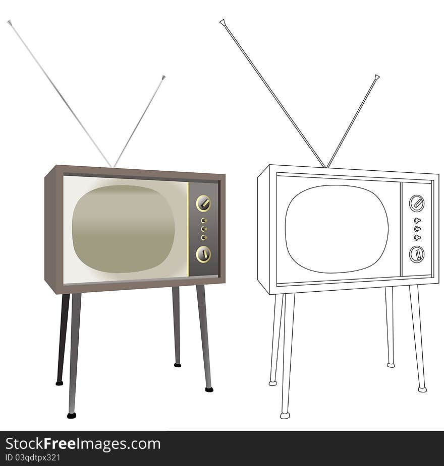 This image represent an old tv, colored and black and white. This image represent an old tv, colored and black and white